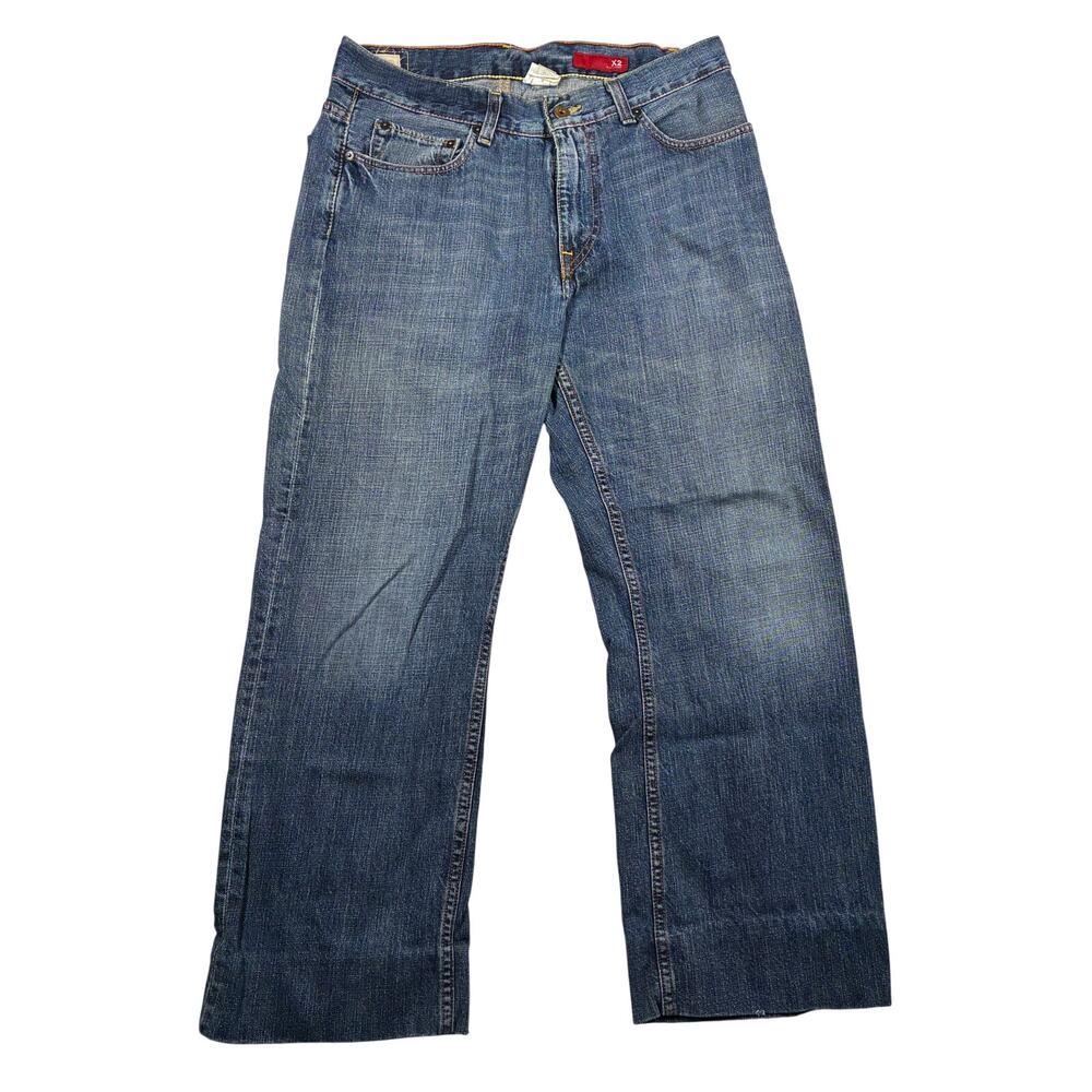 X2 Quality Denim Jeans 32 x 30 Boot Cut Dark Wash Cut Off Cotton Classic Casual